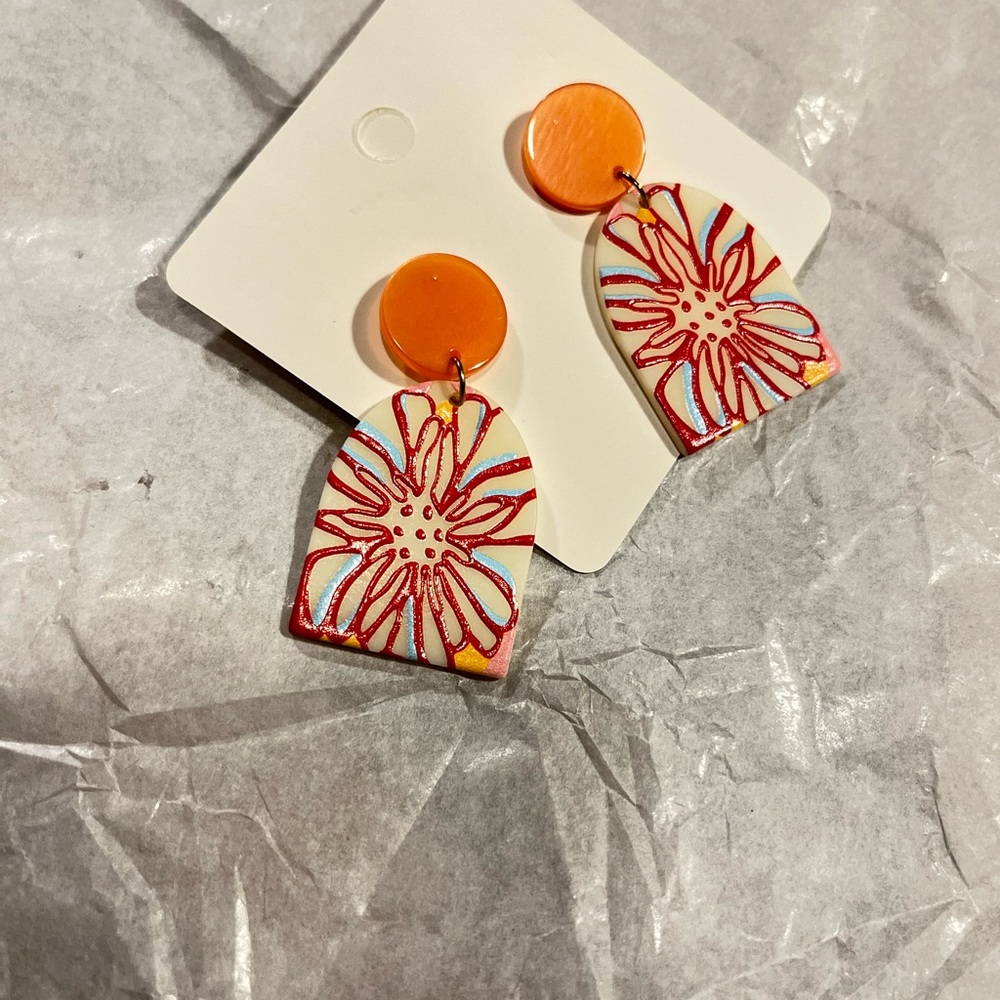 Orange and Red Floral Earrings